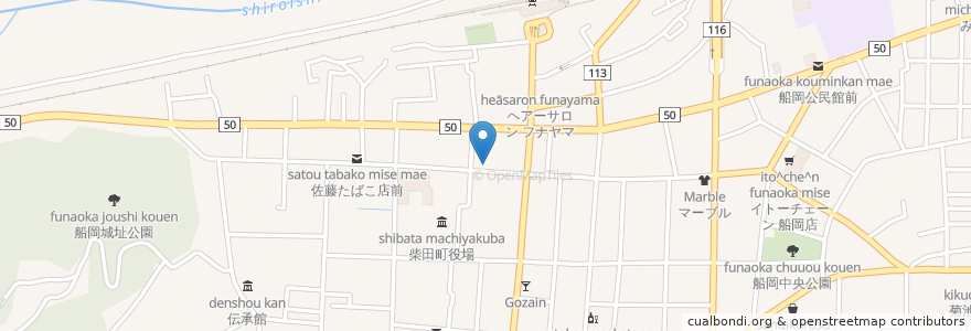 Mapa de ubicacion de ホルモン勘ちゃん 船岡店 en اليابان, 宮城県, 柴田郡, 柴田町.