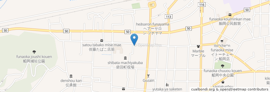 Mapa de ubicacion de 炭火焼きひろ en 日本, 宮城県, 柴田郡, 柴田町.