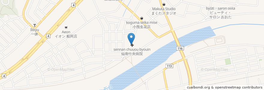 Mapa de ubicacion de 仙南中央病院 en 일본, 미야기현, 柴田郡, 柴田町.