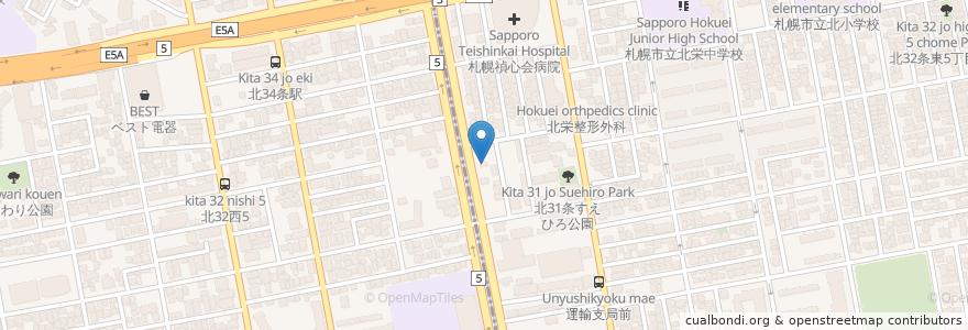 Mapa de ubicacion de さっぽろ純連 en 日本, 北海道, 石狩振興局, 札幌市, 北区.