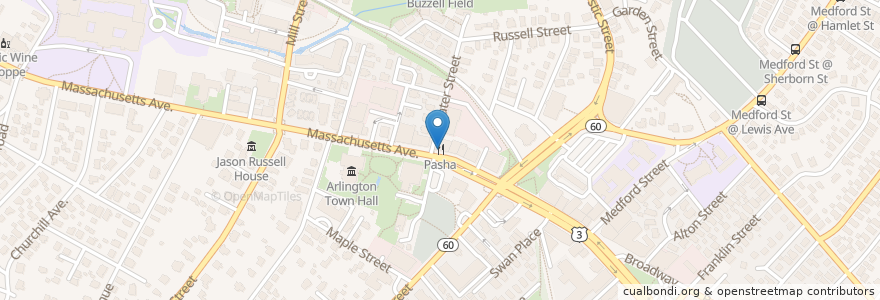 Mapa de ubicacion de Pasha en Amerika Syarikat, Massachusetts, Middlesex County, Arlington.