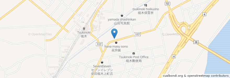 Mapa de ubicacion de 槻木中央薬局 en Japan, Präfektur Miyagi, 柴田郡, 柴田町.