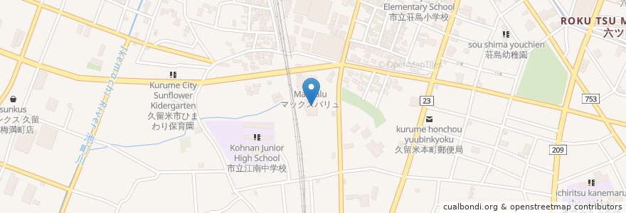 Mapa de ubicacion de サンドラッグ en 日本, 福岡県, 久留米市.