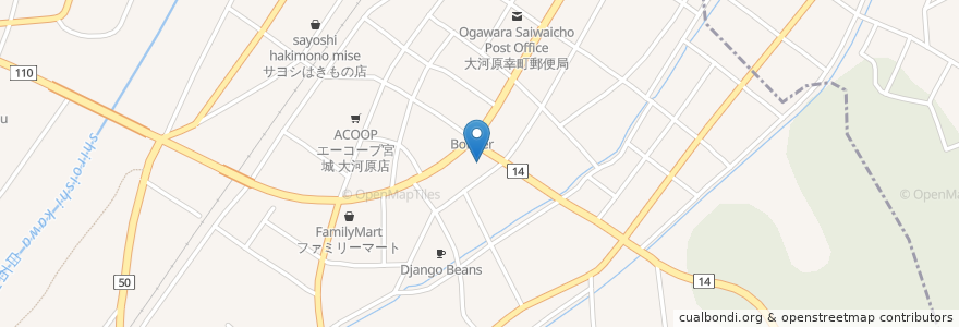 Mapa de ubicacion de おおがわら皮膚科クリニック en Japan, Präfektur Miyagi, 柴田郡, 大河原町.