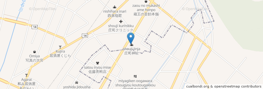 Mapa de ubicacion de 庄司神社 en 日本, 宫城县, 柴田郡, 柴田町, 大河原町.