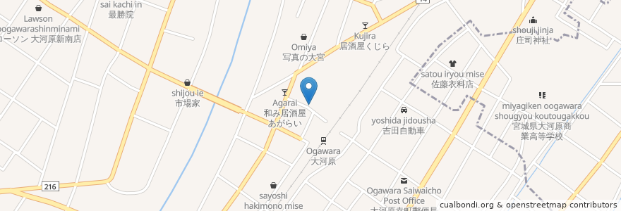Mapa de ubicacion de 麺のれんくさか駅前店 en اليابان, 宮城県, 柴田郡, 大河原町.