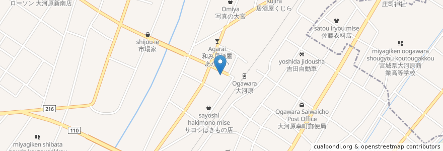 Mapa de ubicacion de T&S 大河原店 en Giappone, 宮城県, 柴田郡, 大河原町.