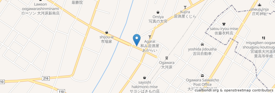 Mapa de ubicacion de お繁寿し en 日本, 宮城県, 柴田郡, 大河原町.