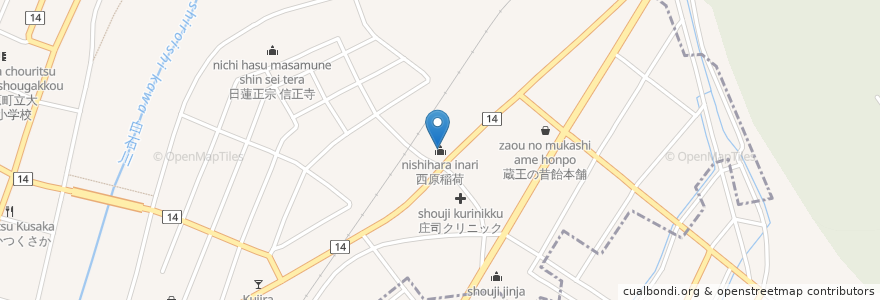 Mapa de ubicacion de 西原稲荷 en 日本, 宮城県, 柴田郡, 柴田町, 大河原町.