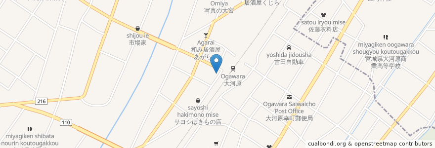 Mapa de ubicacion de 鬼平ラーメン en Japão, 宮城県, 柴田郡, 大河原町.