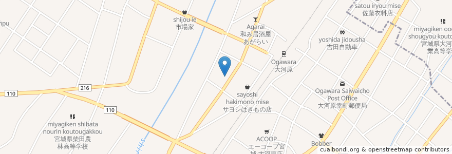 Mapa de ubicacion de ぶた組 en ژاپن, 宮城県, 柴田郡, 大河原町.
