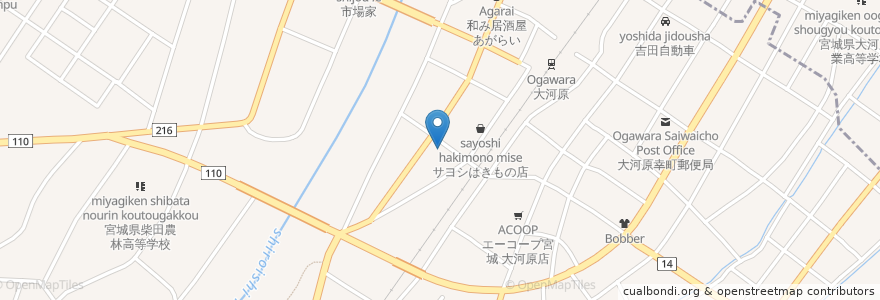 Mapa de ubicacion de 九龍城 en Japão, 宮城県, 柴田郡, 大河原町.