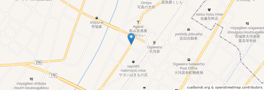 Mapa de ubicacion de 小田部歯科医院 en Japón, Prefectura De Miyagi, 柴田郡, 大河原町.