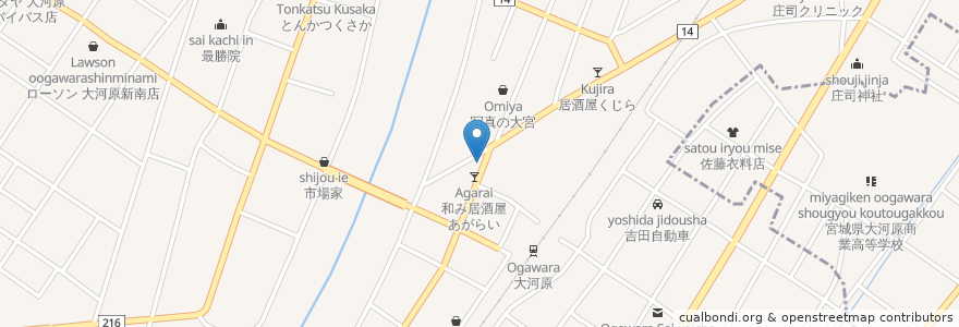 Mapa de ubicacion de 焼鳥大吉 大河原店 en Giappone, 宮城県, 柴田郡, 大河原町.