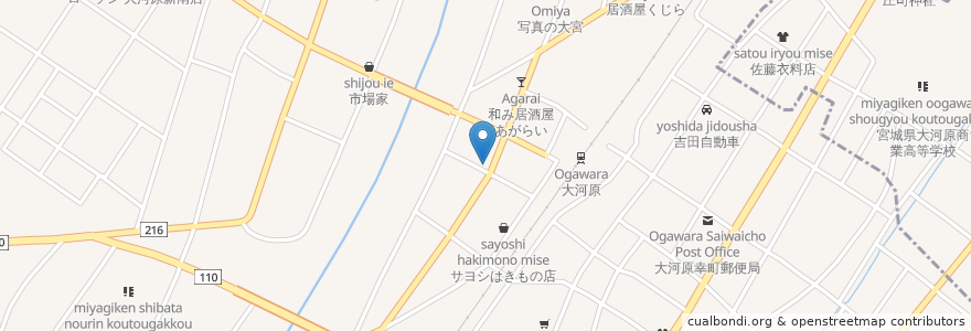 Mapa de ubicacion de 相双五城信用組合 大河原支店 en 日本, 宮城県, 柴田郡, 大河原町.