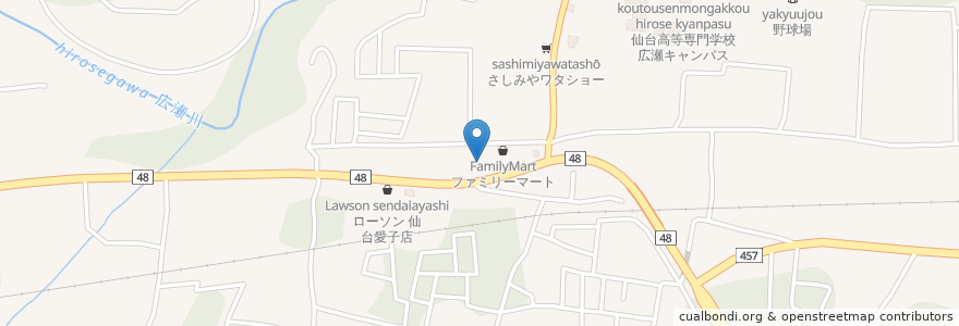 Mapa de ubicacion de 上愛子クリニック en 日本, 宫城县, 仙台市, 青葉区.