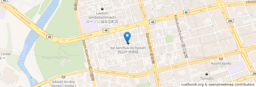 Mapa de ubicacion de 貝山中央病院 en Japón, Prefectura De Miyagi, 仙台市, 青葉区.