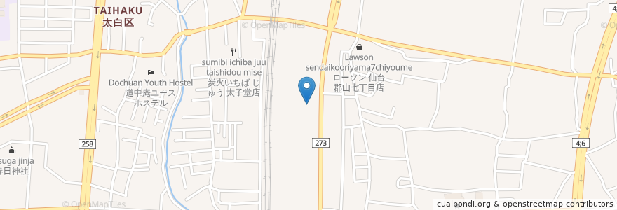Mapa de ubicacion de 仙台諏訪郵便局 en 日本, 宮城県, 仙台市, 太白区.