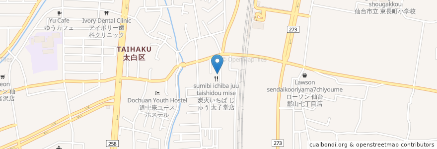 Mapa de ubicacion de 炭火いちば じゅう 太子堂店 en ژاپن, 宮城県, 仙台市, 太白区.