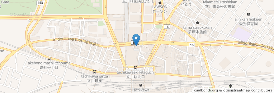 Mapa de ubicacion de ひだりうま でん助 en Japonya, 東京都, 立川市.