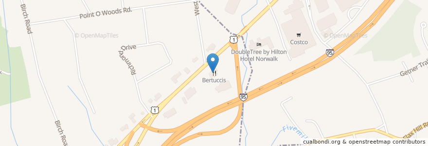 Mapa de ubicacion de Bertucci's en 미국, 코네티컷, Fairfield County, Norwalk.