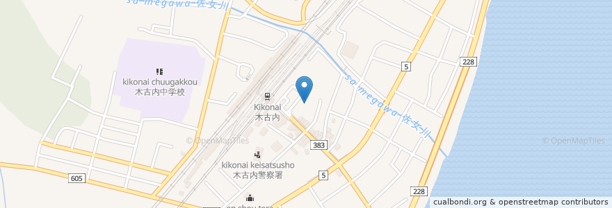 Mapa de ubicacion de 駅レンタカー木古内駅営業所 en 日本, 北海道, 渡島総合振興局, 上磯郡, 木古内町.