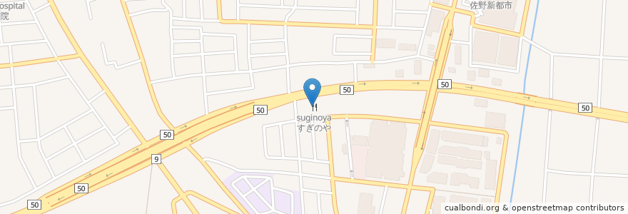 Mapa de ubicacion de すぎのや en 日本, 栃木県, 佐野市.