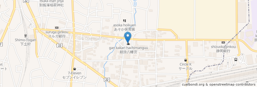 Mapa de ubicacion de 願掛八幡宮 en 日本, 静岡県, 駿東郡, 長泉町.