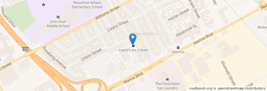 Mapa de ubicacion de Loard's Ice Cream en 미국, 캘리포니아주, 앨러미다 군, San Leandro.