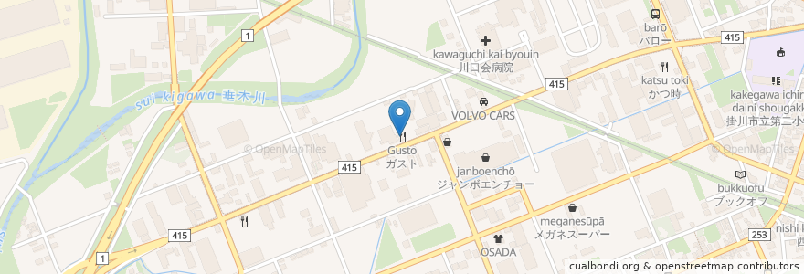 Mapa de ubicacion de ガスト en Japão, 静岡県, 掛川市.