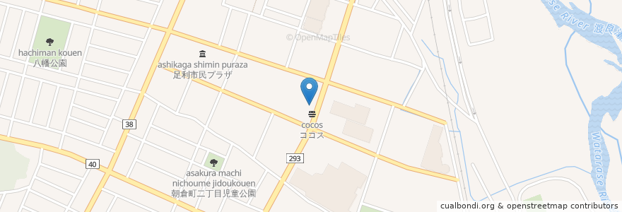 Mapa de ubicacion de ココス en Japan, Präfektur Tochigi, 足利市.
