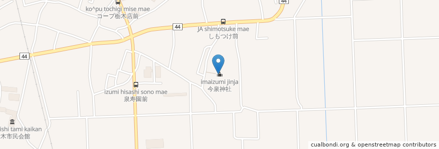 Mapa de ubicacion de 今泉神社 en 일본, 도치기현, 栃木市.