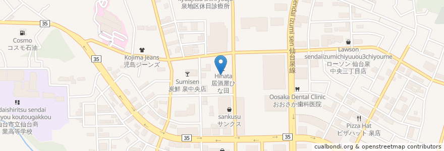 Mapa de ubicacion de 伊達のいろり焼Yamato en Jepun, 宮城県, 仙台市, 泉区.