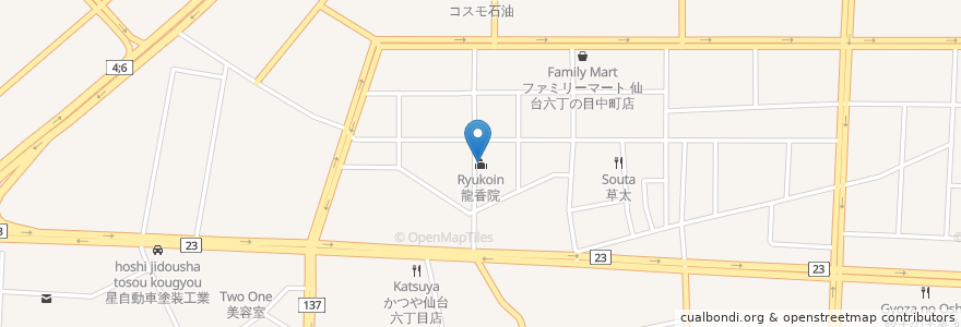 Mapa de ubicacion de 龍香院 en Japão, 宮城県, 仙台市, 若林区.