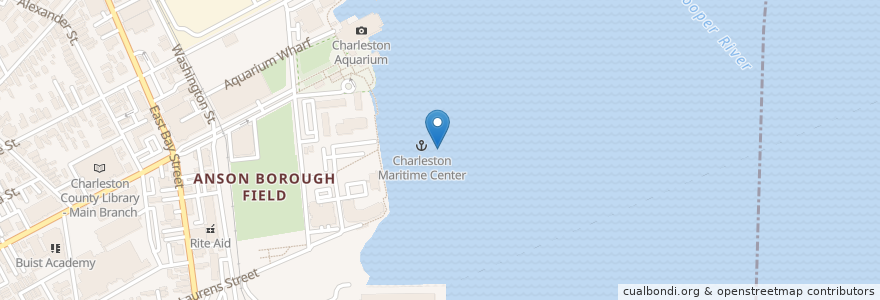 Mapa de ubicacion de Aquarium Wharf/MaritimeCenter en 미국, 사우스캐롤라이나, Charleston County, Charleston.