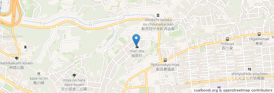 Mapa de ubicacion de 稲荷社 en 日本, 神奈川縣, 横滨市, 港北区.