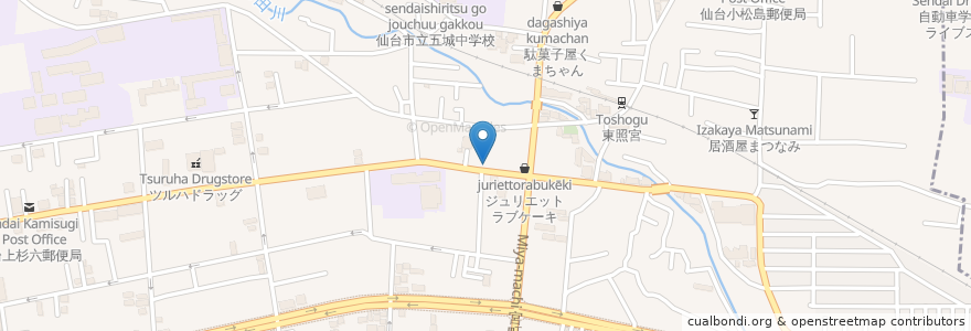 Mapa de ubicacion de 酒処ひで en Japonya, 宮城県, 仙台市, 青葉区.