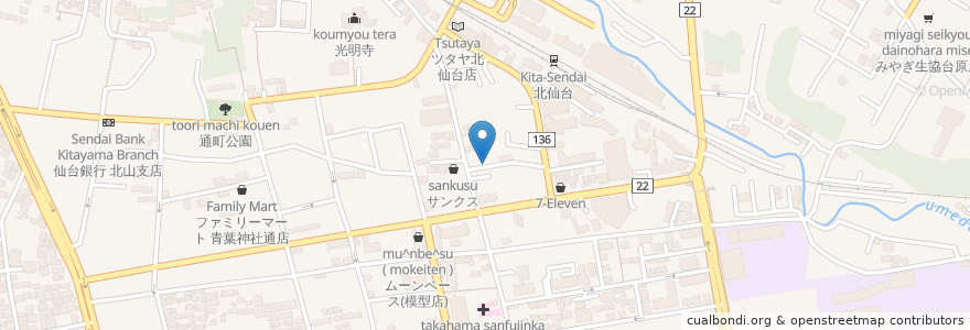 Mapa de ubicacion de ラーメンめん徳 en 일본, 미야기현, 仙台市, 青葉区.