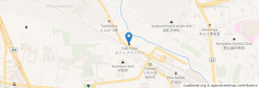 Mapa de ubicacion de カフェ フラックス en Japan, Präfektur Miyagi, 仙台市, 青葉区.