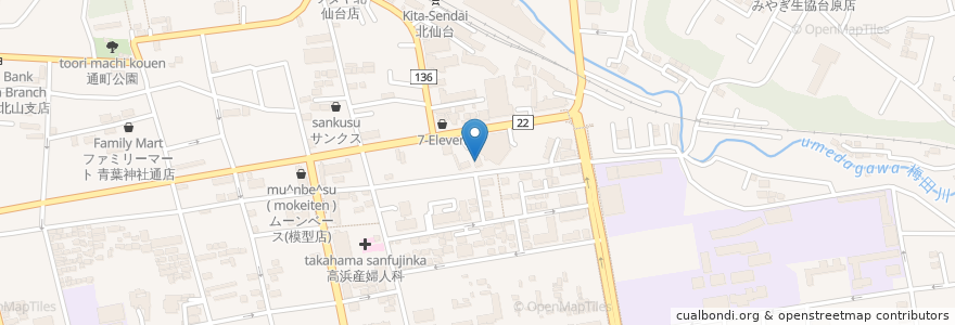 Mapa de ubicacion de 小野寺内科小児科胃腸科医院 en 日本, 宫城县, 仙台市, 青葉区.