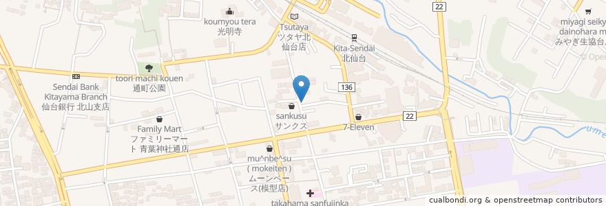 Mapa de ubicacion de 博多もつ鍋 だるまんまる en اليابان, 宮城県, 仙台市, 青葉区.