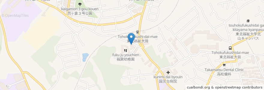 Mapa de ubicacion de 手打ちそば ひふみ野 en Japan, Präfektur Miyagi, 仙台市, 青葉区.
