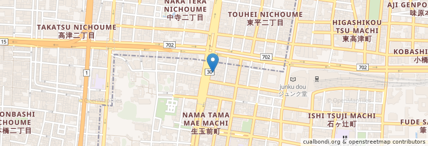 Mapa de ubicacion de 大阪シティ信用金庫 en Jepun, 大阪府, 大阪市, 天王寺区, 中央区.