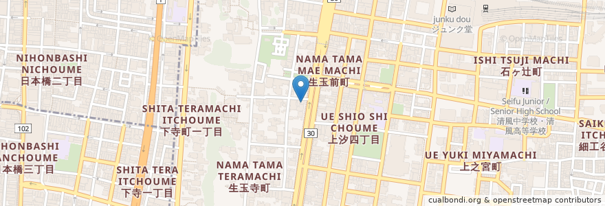 Mapa de ubicacion de うどん en Jepun, 大阪府, 大阪市, 天王寺区.