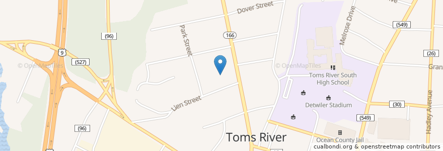 Mapa de ubicacion de T.H.E. Technologies, LLC. en Estados Unidos Da América, Nova Jérsei, Ocean County, Toms River.