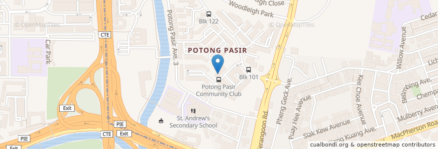 Mapa de ubicacion de Potong Pasir Post Office en 新加坡, 中区.