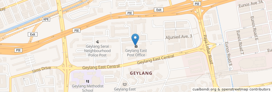 Mapa de ubicacion de Geylang East Post Office en 新加坡, 东南区.