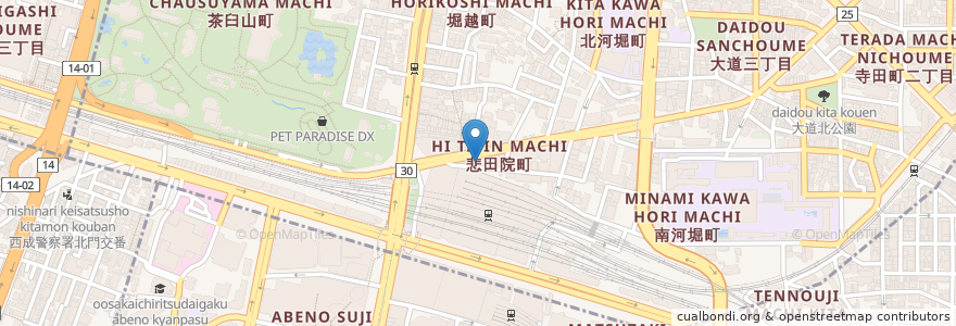 Mapa de ubicacion de 吉野家 en 일본, 오사카부, 오사카, 天王寺区.
