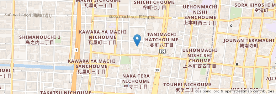 Mapa de ubicacion de 雲雷寺 en Japan, Präfektur Osaka, 大阪市, 中央区.