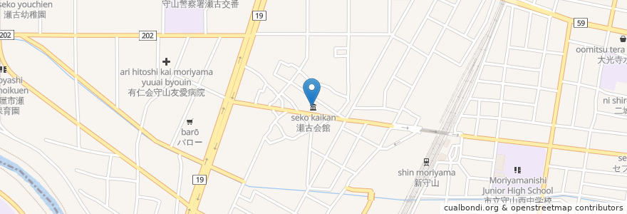 Mapa de ubicacion de 瀬古会館 en 日本, 愛知県, 名古屋市, 守山区.
